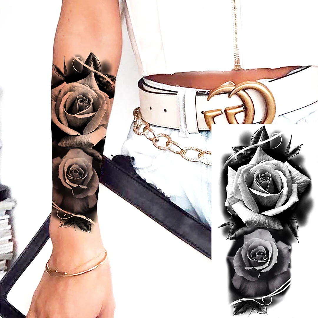 Sdrawing Rose Flower Temporary Tattoos For Women Adults Realistic Vampire Wolf Scary Snake Crown Fake Tattoo Sticker Arm Tatoos