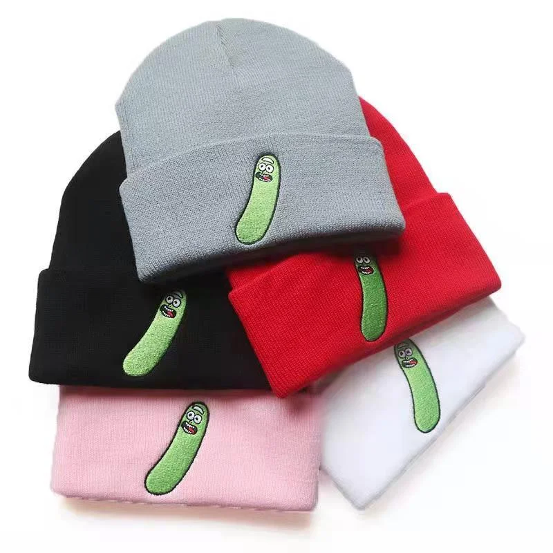 Rick Morty Beanie Cucumber Knit Hat Funny Animation Embroidery Beanie