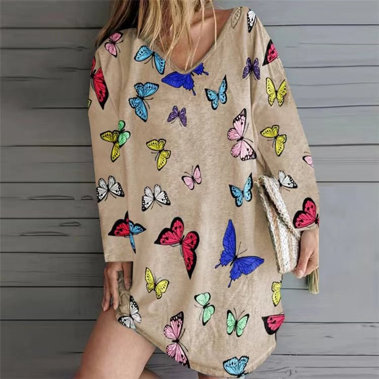 Fashion Monochrome Butterfly Loose Large Size Long Sleeve Top