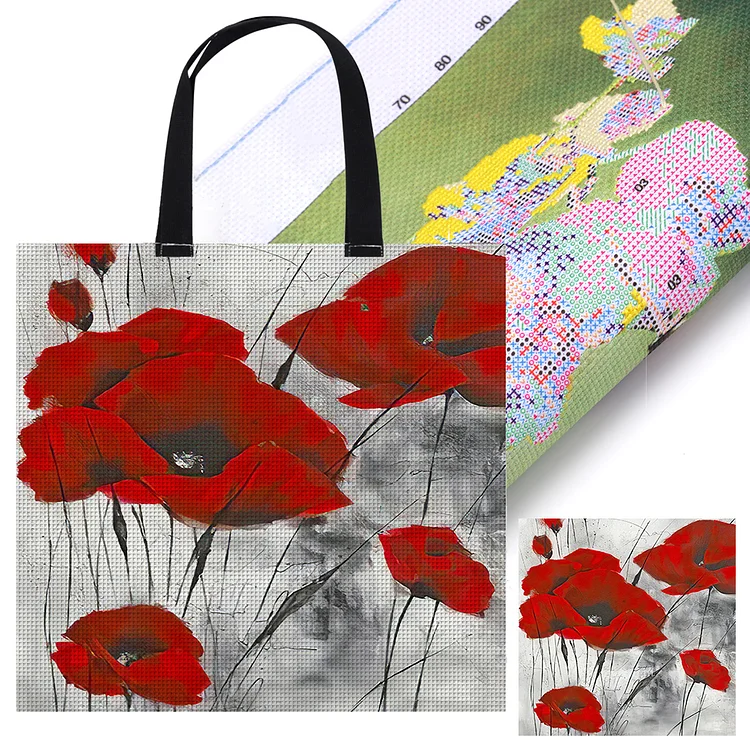 Windowpane Style - Poppies - 11CT Stamped Cross Stitch Canvas Clutch Bag(40*40cm)