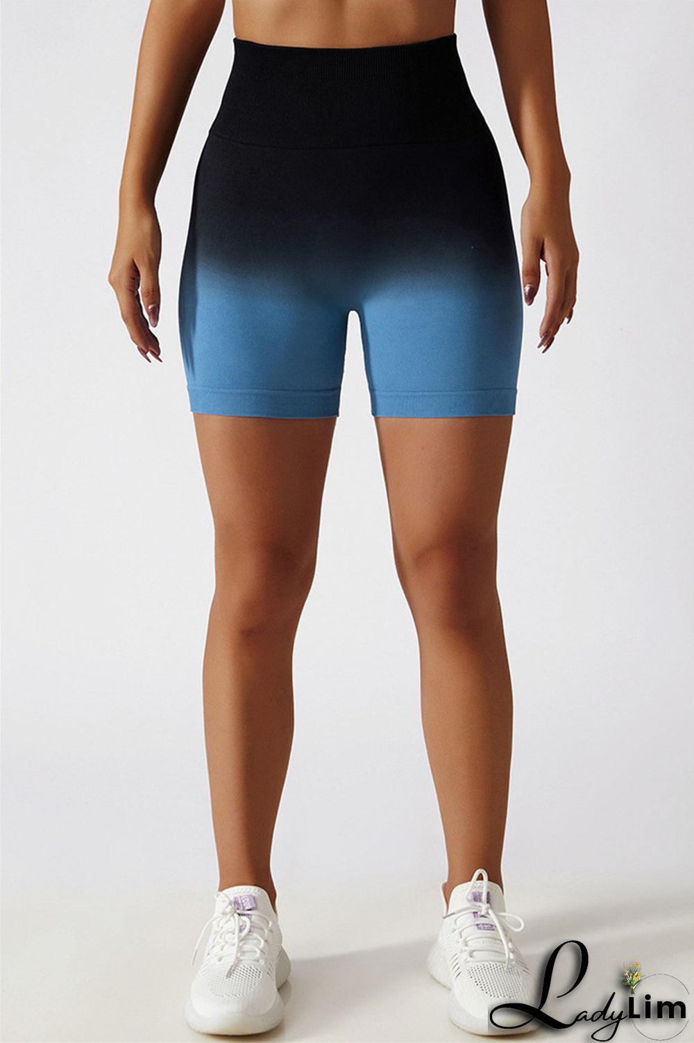 Purplish Blue Fashion Casual Sportswear Gradual Change Print Patchwork Tight High Waist Shorts