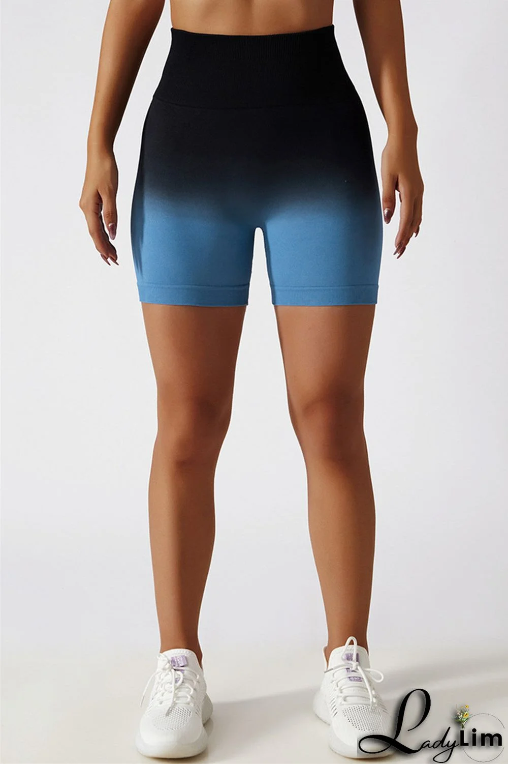 Purplish Blue Fashion Casual Sportswear Gradual Change Print Patchwork Tight High Waist Shorts