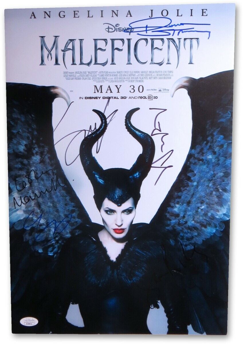 Maleficent Cast Signed Autographed 12X18 Photo Poster painting Angelia Jolie Riley JSA II59872