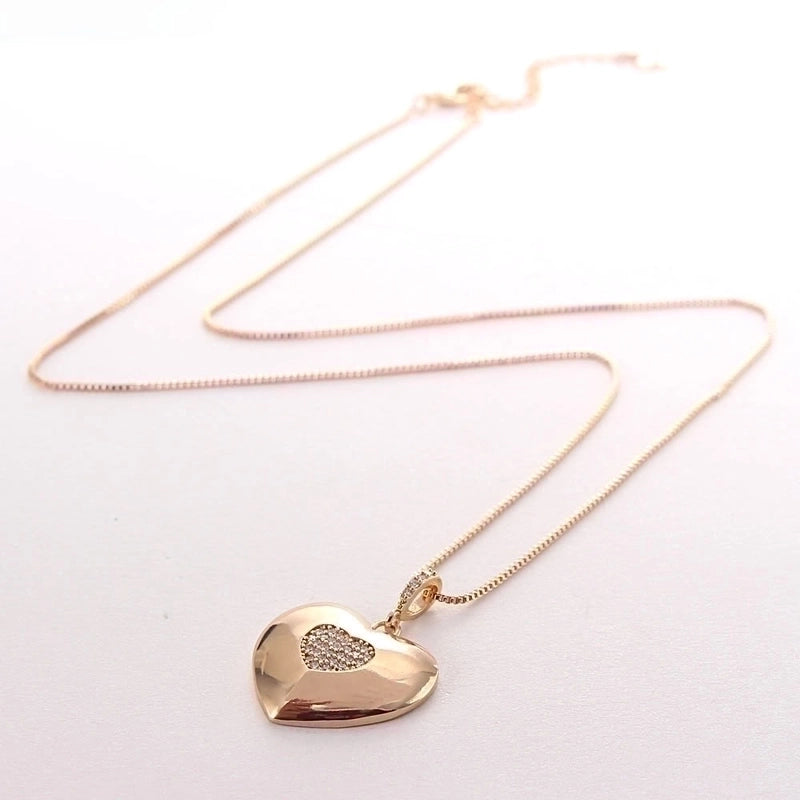 Copper Gold Plated Basic Plating Inlay Heart Shape Zircon Jewelry Set