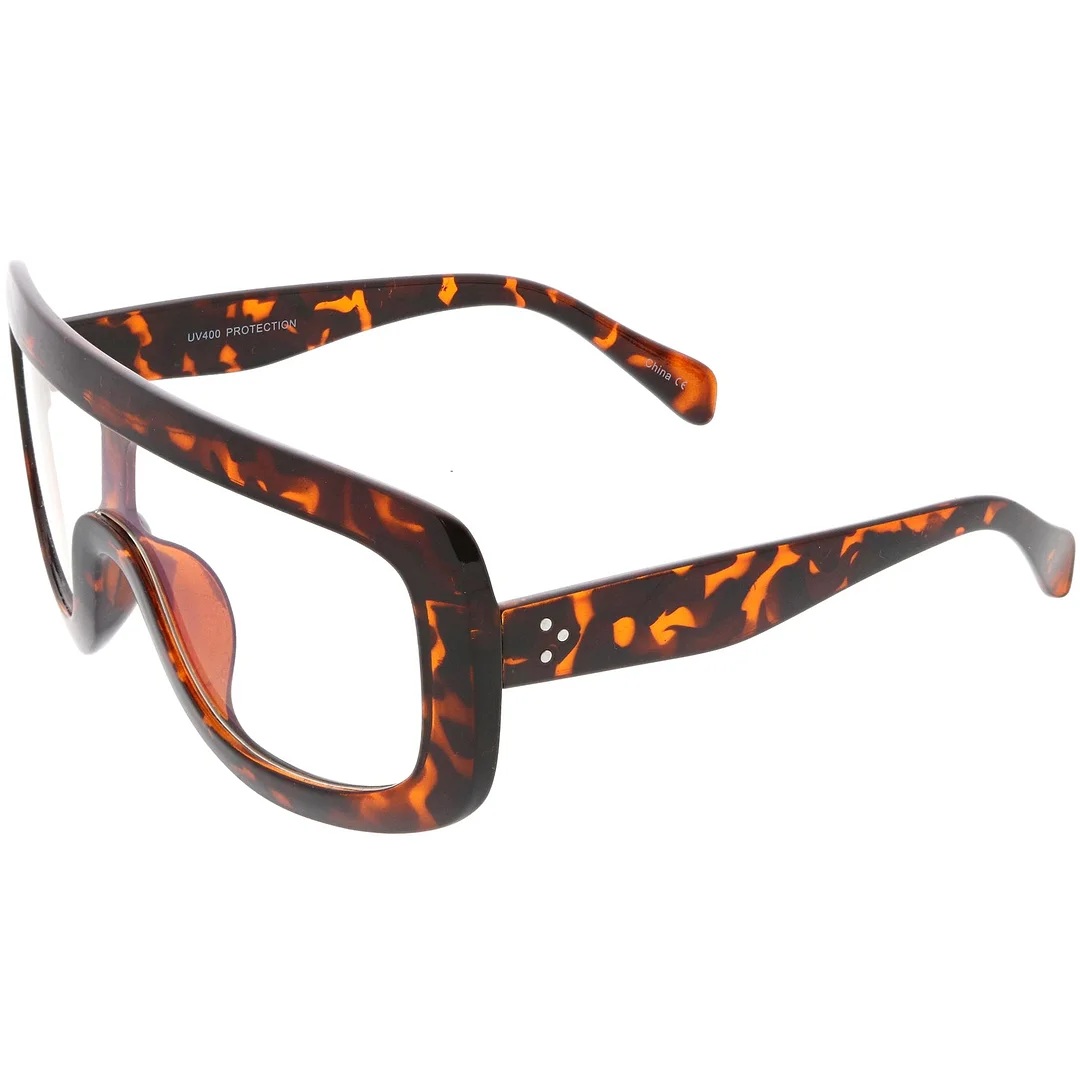 Oversize Bold Flat Top Rectangle Eyeglasse Wide Arms Clear Lens 65mm