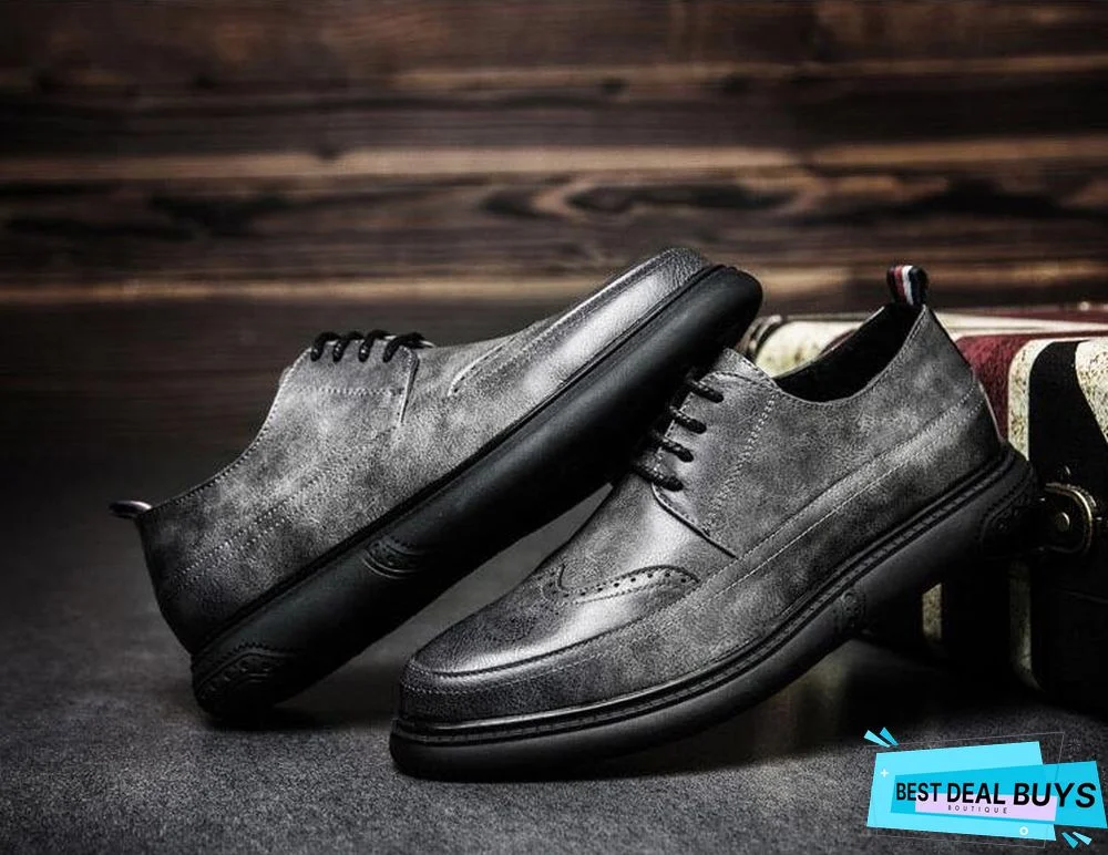 Retro Bullock Design Men Classic Business Formal Shoes Pointed Toe Leather Shoes Oxford Shoes