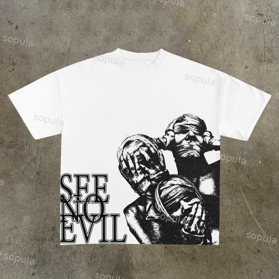 Sopula Vintage See No Evil Print Graphics Cotton T-Shirt - SOPULA