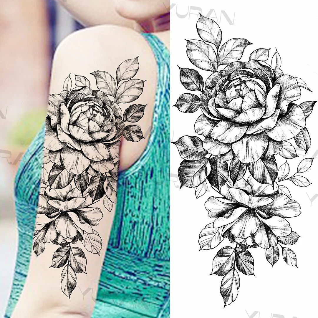 Sdrawing Rose Flower Temporary Tattoos For Women Realistic Snake Butterfly Flora Fake Tattoo Sticker Arm Body Waterproof Tatoos