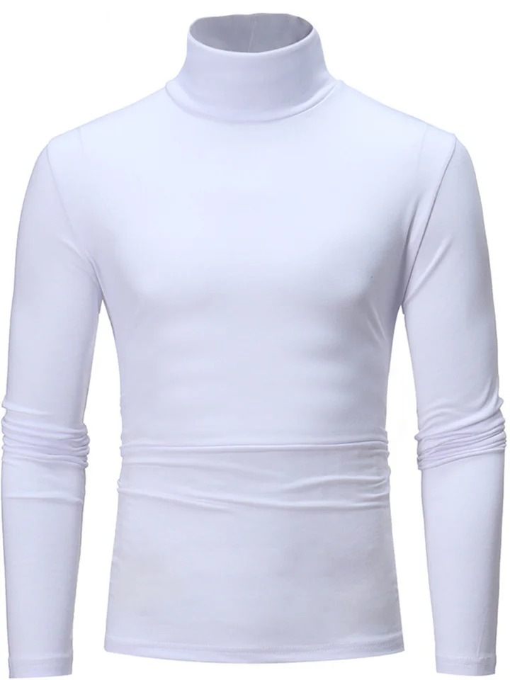 Men's T shirt Tee Turtleneck shirt Plain Rolled collar Outdoor Casual Long Sleeve Clothing Apparel Lightweight Casual Classic Slim Fit-Mixcun