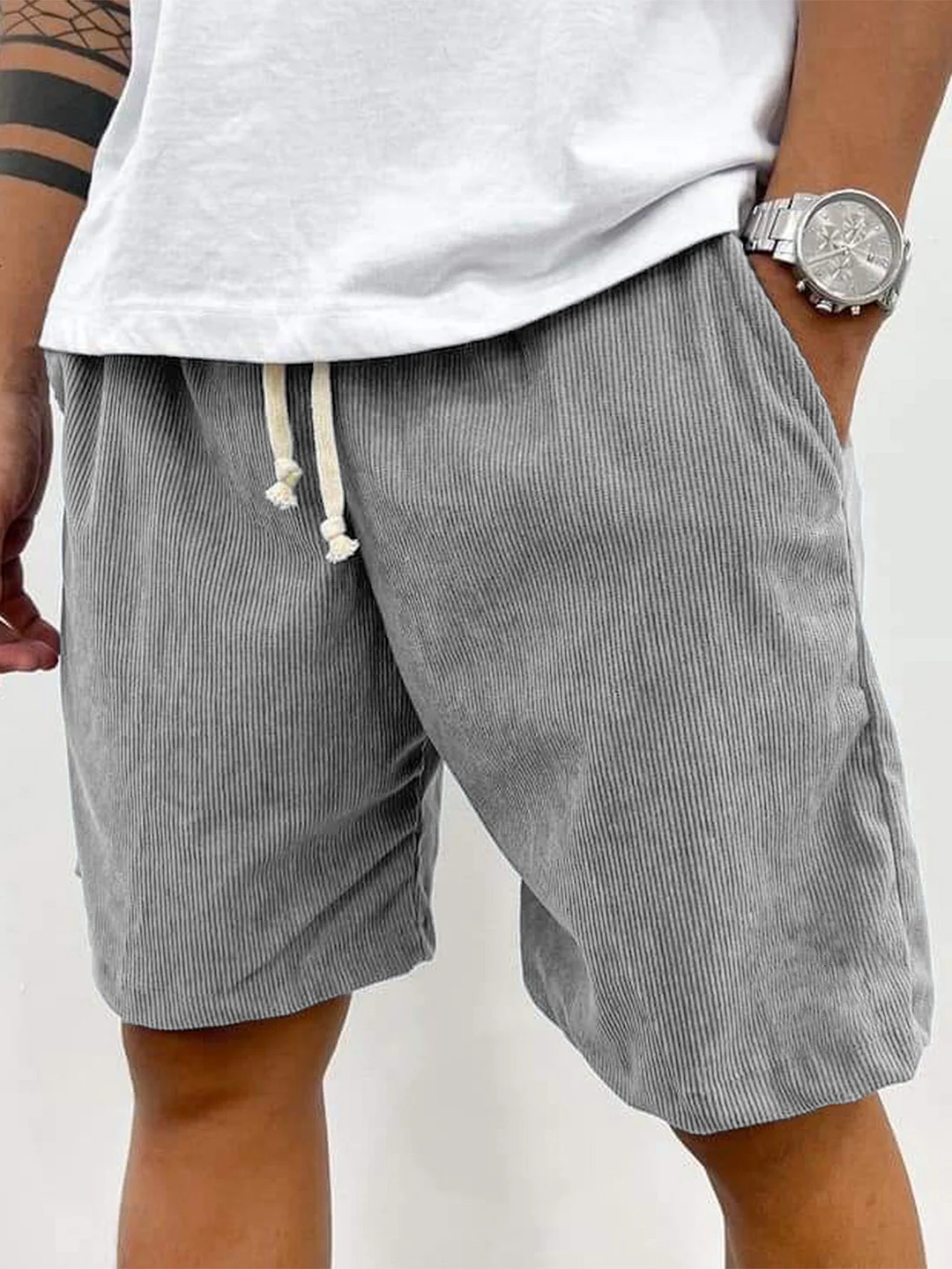 Men's Fashion Vintage Corduroy Casual Elastic Stretch Shorts With Side Pockets