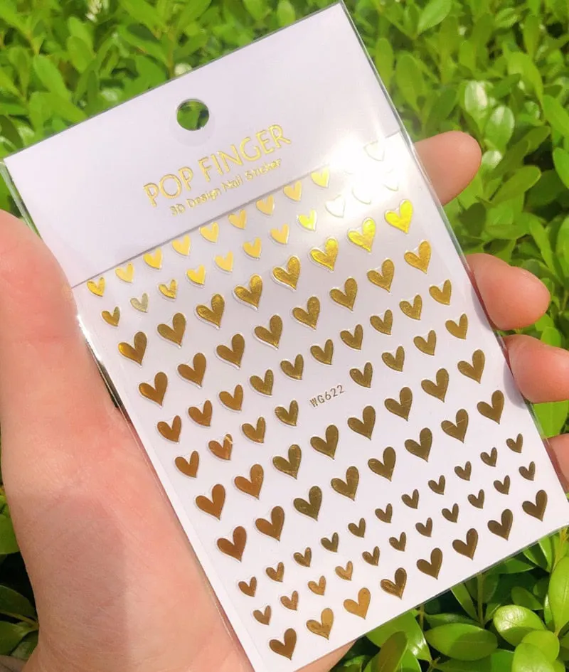 1pc 3D Nail Sticker Irregular Love Heart Design Glitter Shiny Decals Adhesive Multi-Color DIY Nail Art Tips Manicure Decoration-Nail Inspo
