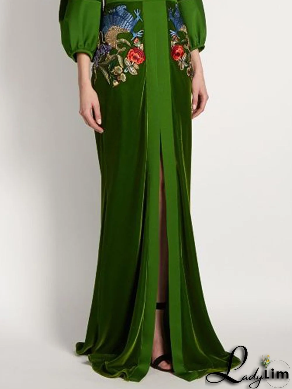 Elegant Floral Deep V Neck High Slit Velvet Maxi Dress