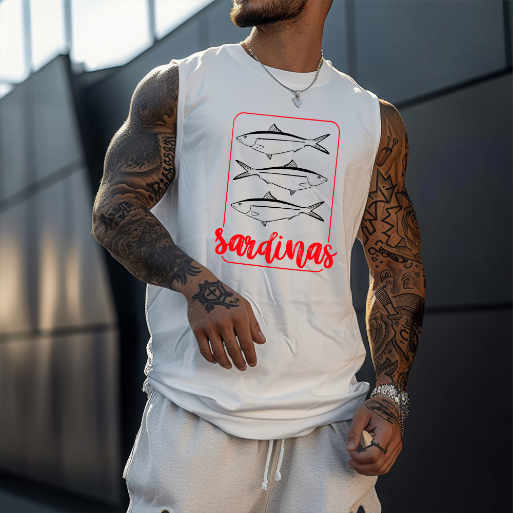 Unisex Casual Sardines Art Print Gym Tank Top