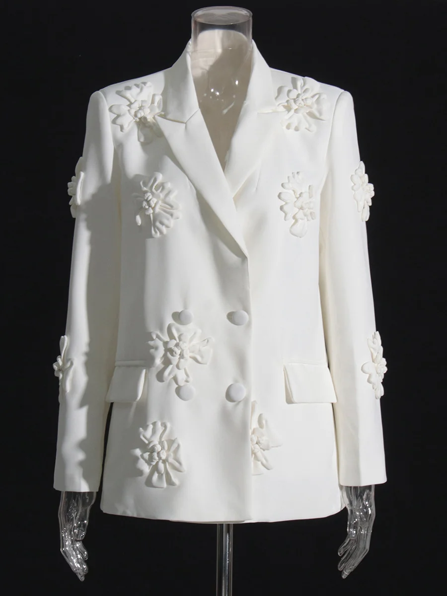 Yyvonne Trend Two-Piece 2025 New Suit Jacket + High-Waisted Micro-Screpe Trousers Three-Dimensional Flower Suit Woman