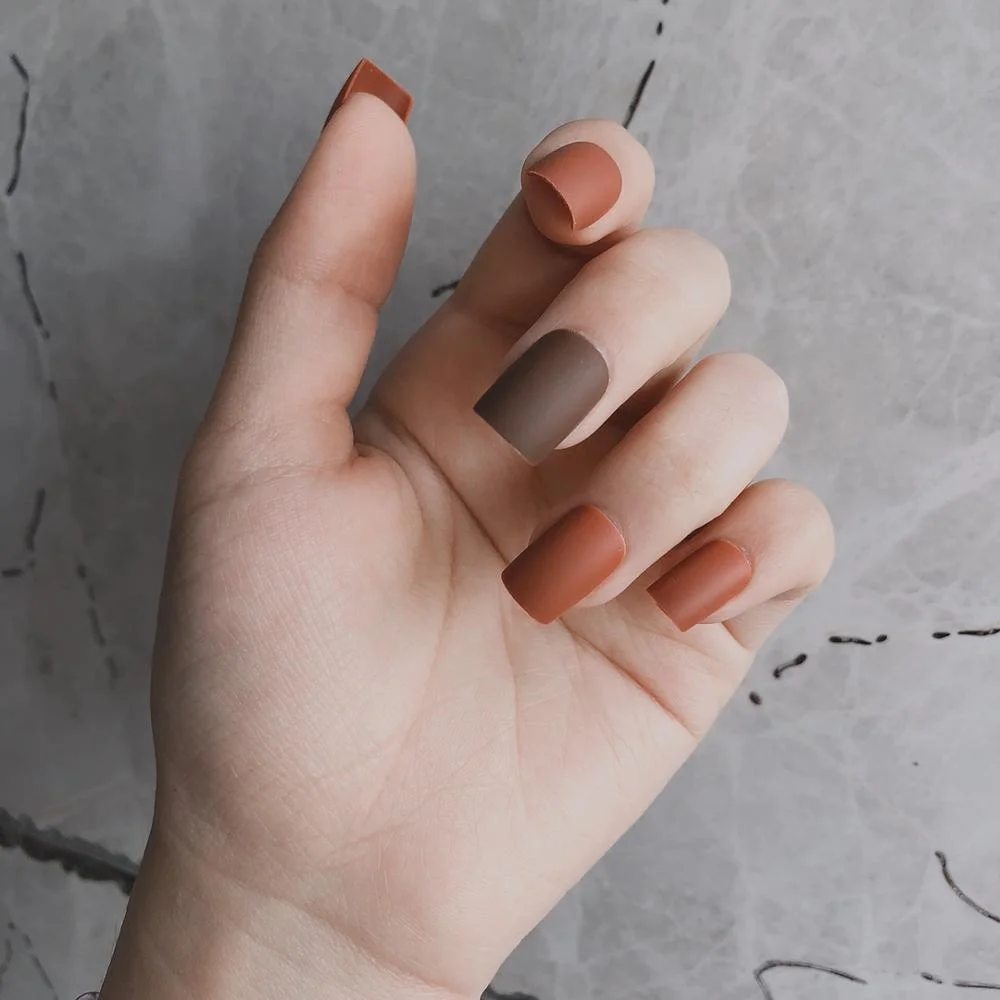 24pcs/set faux nails Accessories for women matte Pink False Nail with glue solid Color Short Square full cover press on nails-Nail Inspo