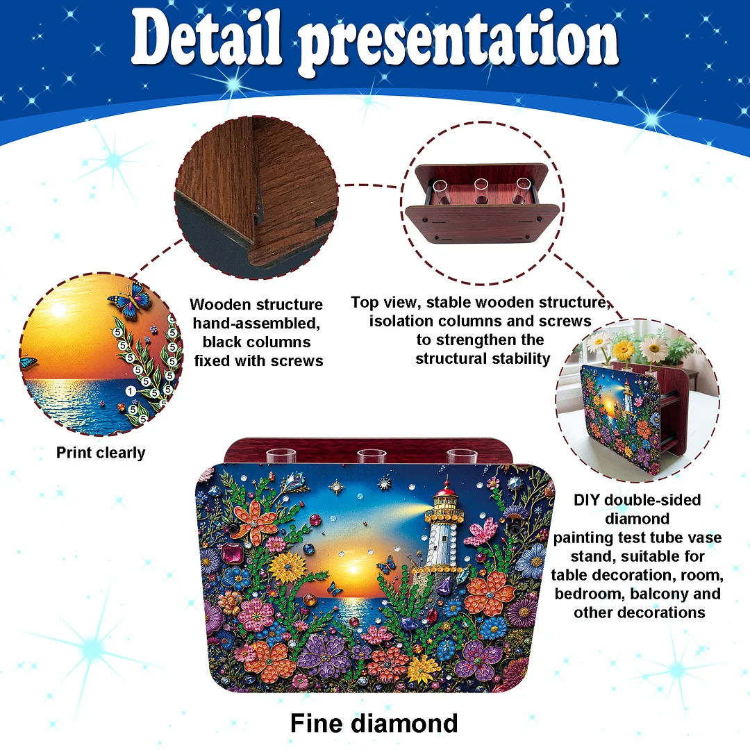 Lighthouse DIY Flower Vase Wooden Double Sided Desktop Diamond Art Kit Decor