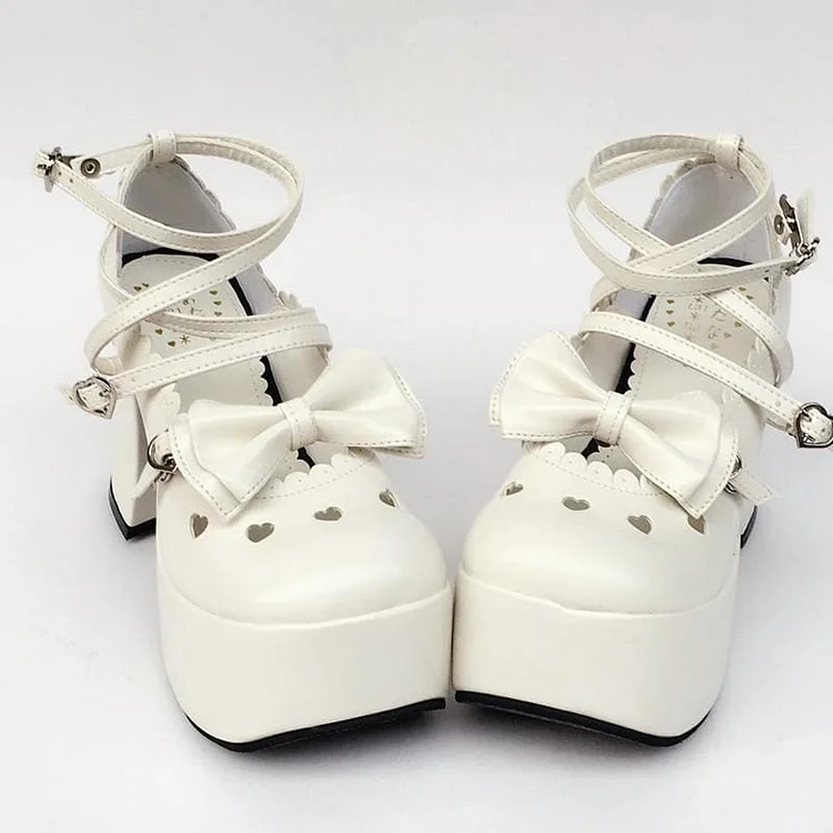 Custom Made Little Heart Hallow Bow White Shoes SP167945