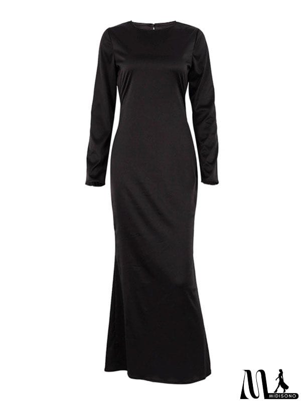 MidiSono - Casual Loose Long Sleeves Solid Color Round-Neck Maxi Dresses