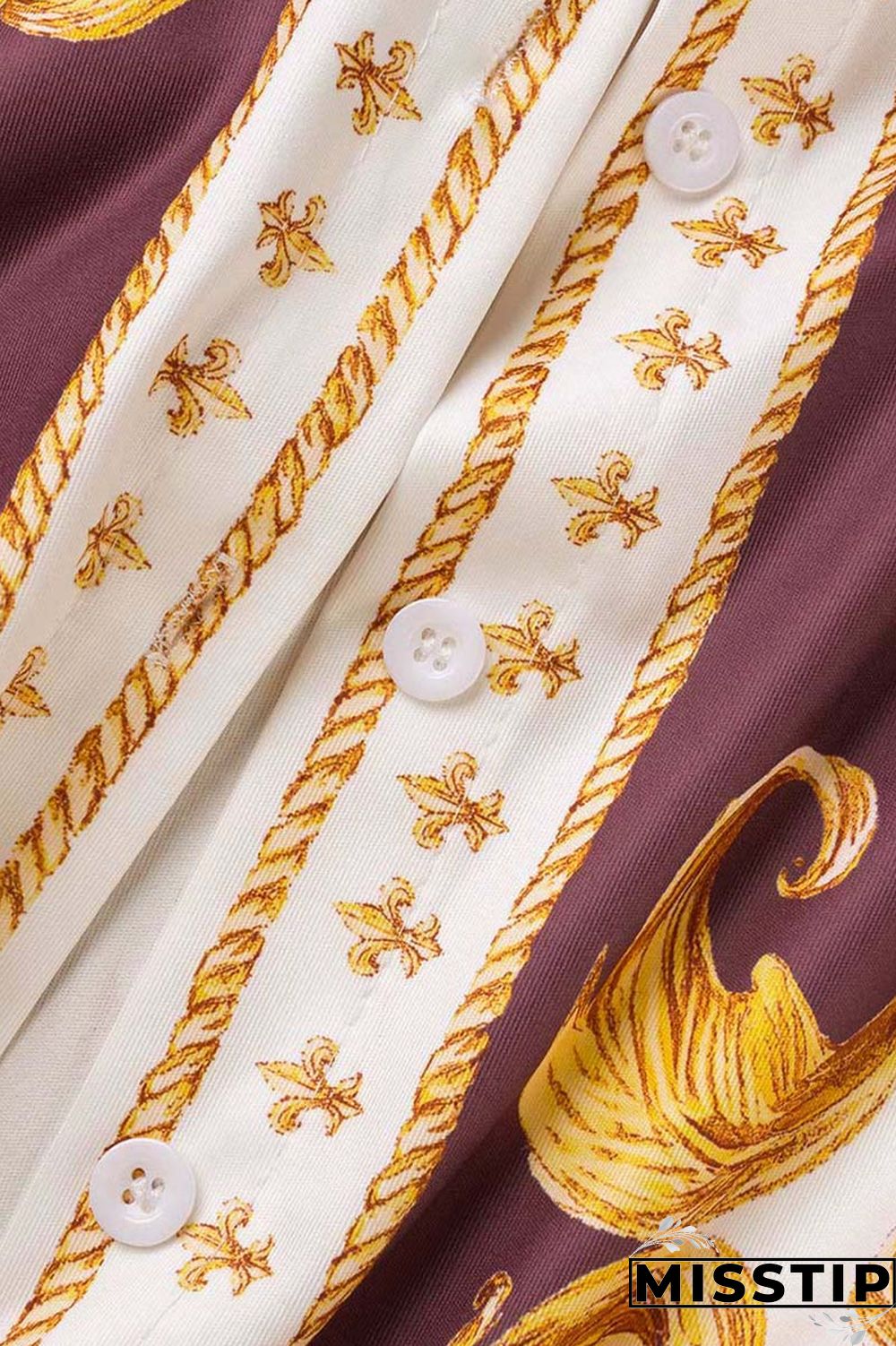 Deep Blue Casual Print Patchwork Turndown Collar Long Sleeve Two Pieces