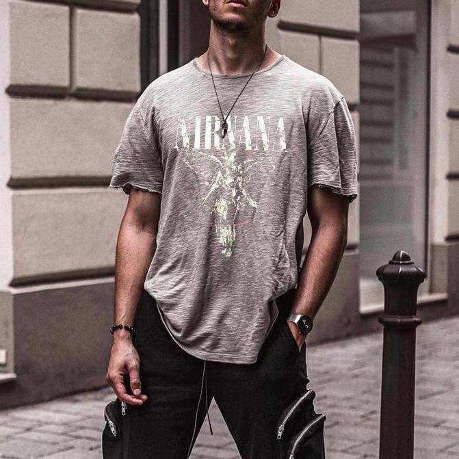 Mens Vintage round neck printed short-sleeved t-shirts