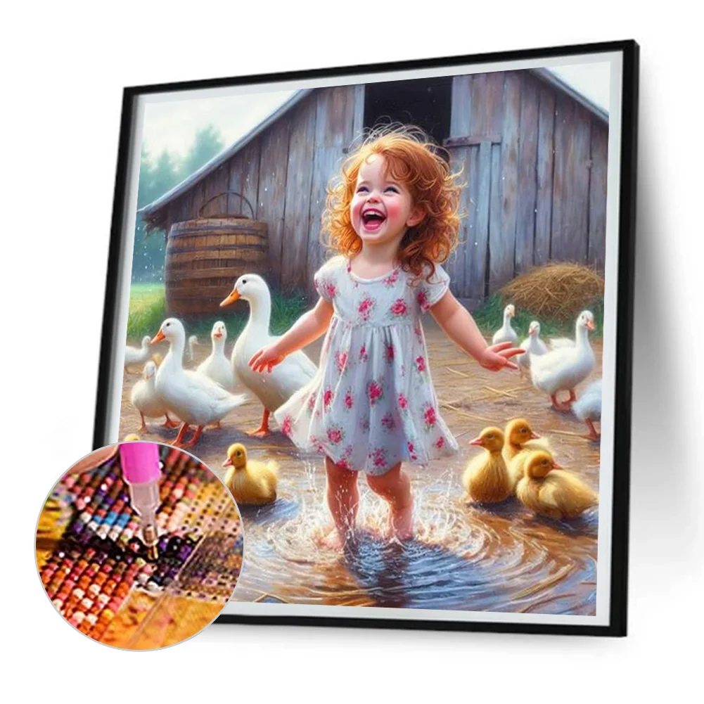 Diamond Painting - Full Round Drill - Farm Duck Girl(Canvas|30*30cm)