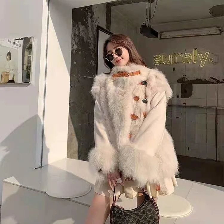 Fashion Autumn And Winter New Imitation Fox Fur Grass Coat Women's Middle And Long Coat With Fur On Both Sides And Young Coat