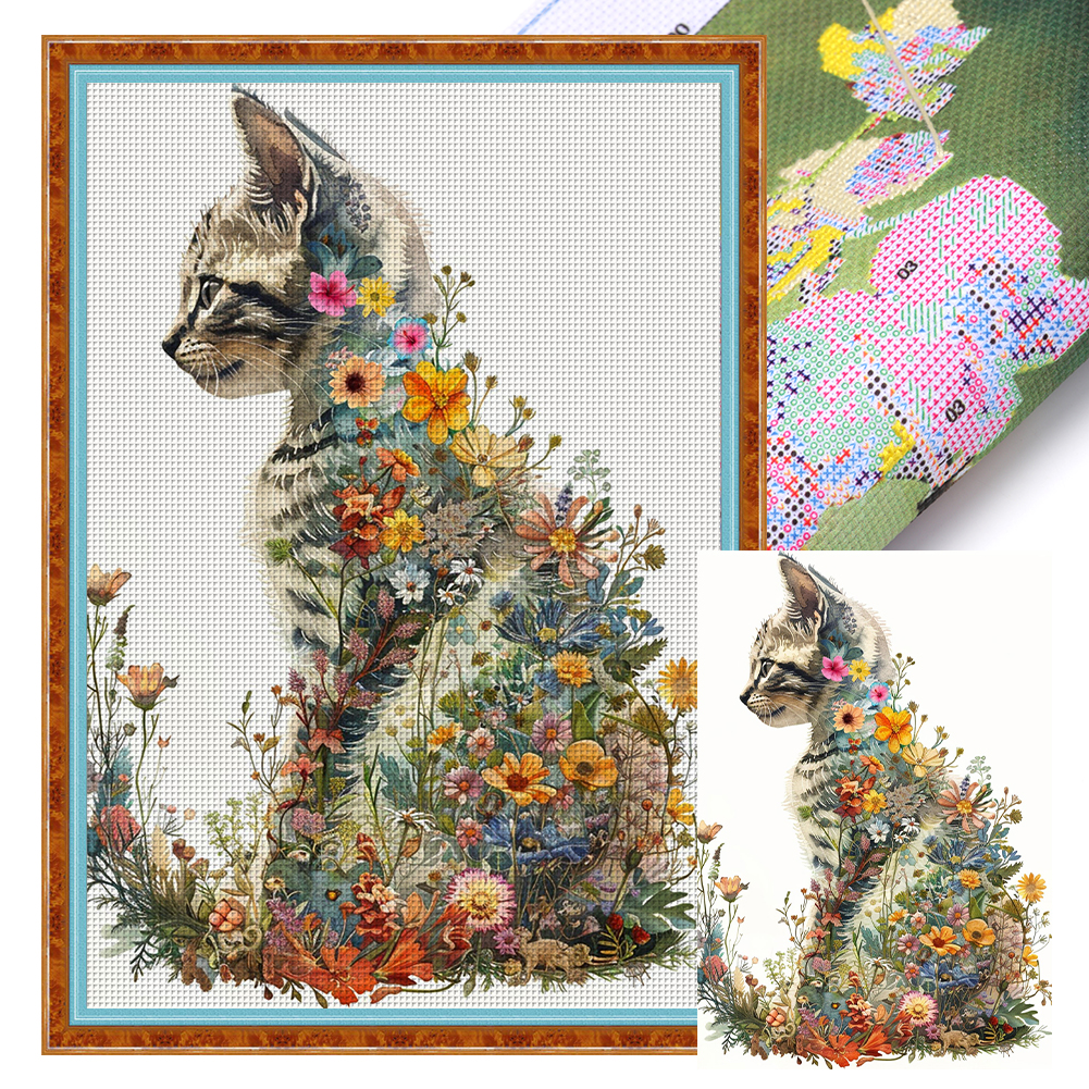 Flower Cat Full 11CT Pre-stamped Canvas(40*60cm) Cross Stitch