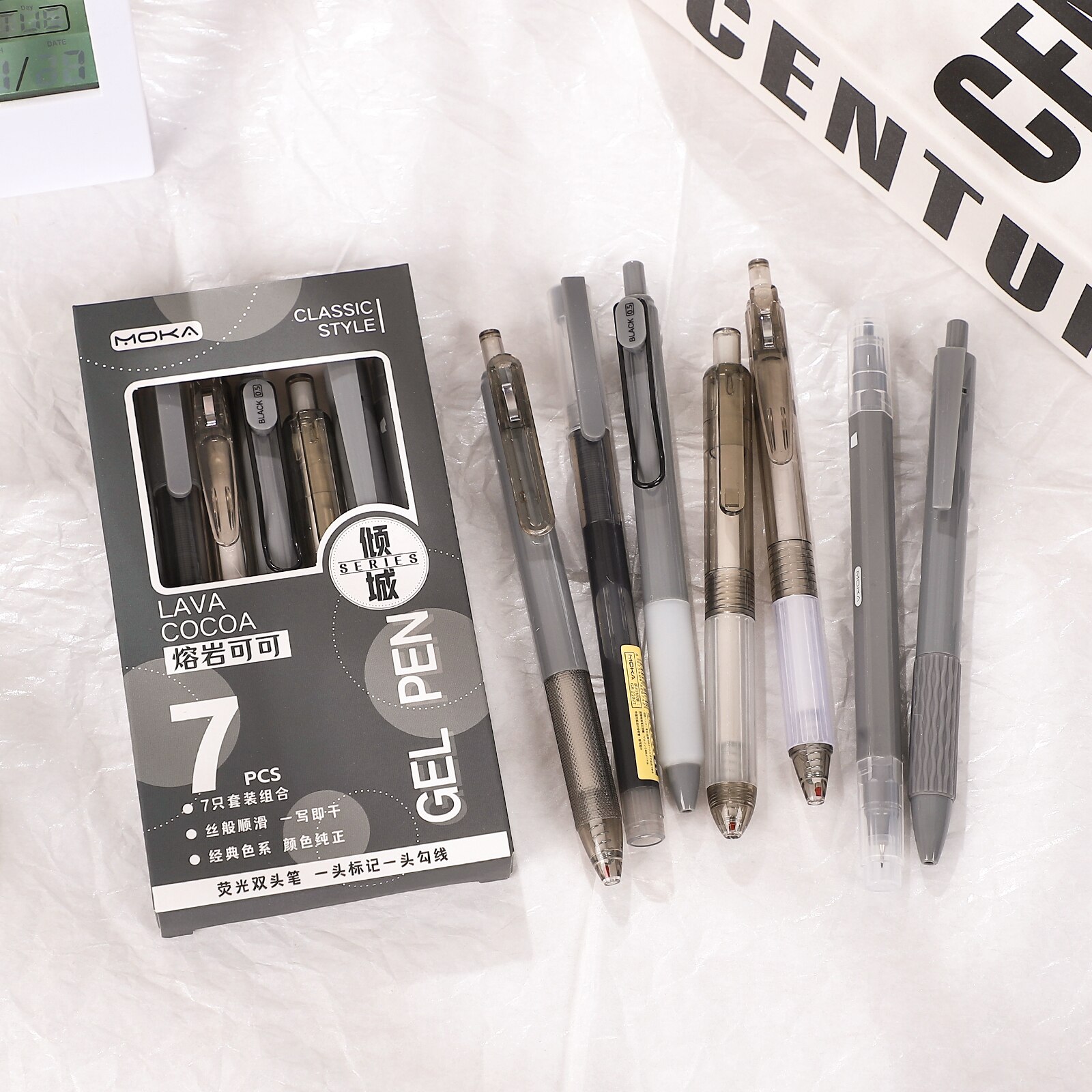 Journalsay 7 Pcs/set Allure Series Simple Multifunctional Press Gel Pen Set 0.5mm Black Quick Dry 