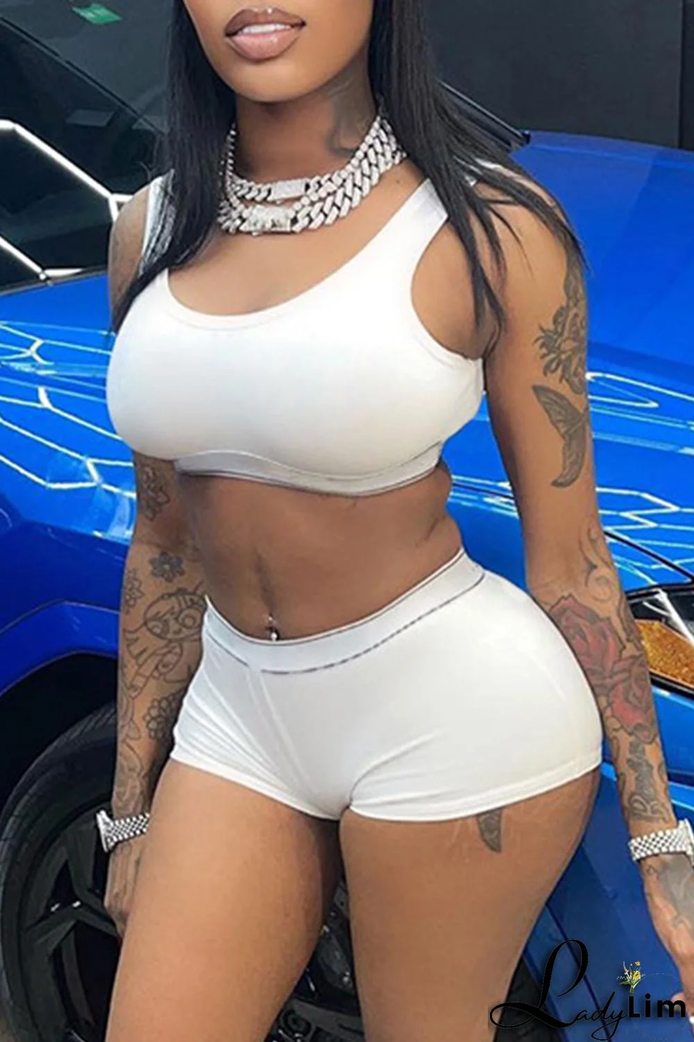 Rose Red Casual Sportswear Solid Split Joint O Neck Sleeveless Two Pieces