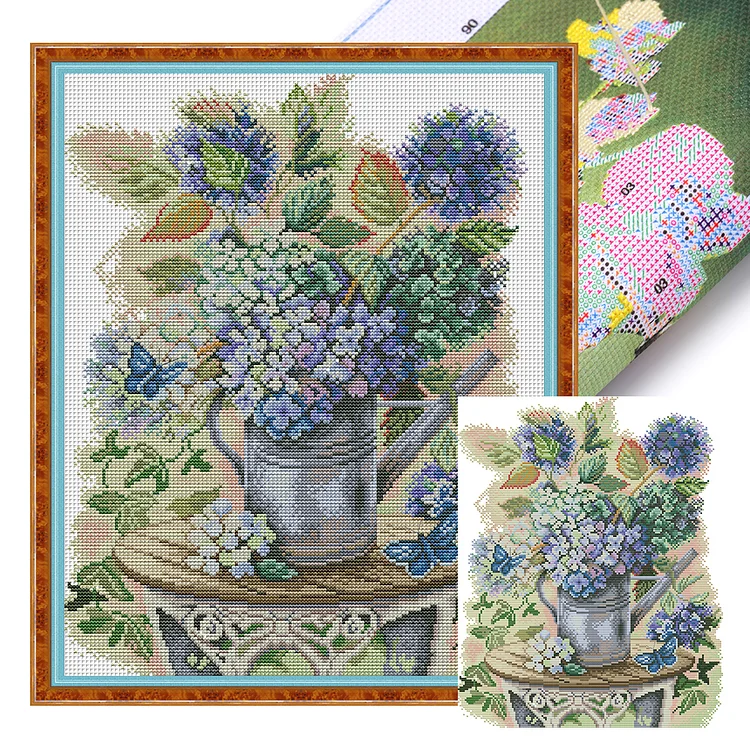 Joy Sunday Kettle Filled With Flowers 14CT Stamped Cross Stitch 35*42CM