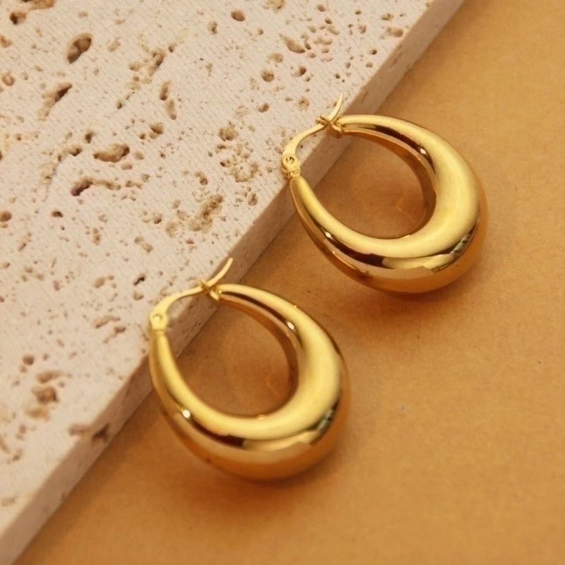 1 Pair Retro Minimalist C Shape U Shape Solid Color Plating Titanium Steel 18k Gold Plated Earrings