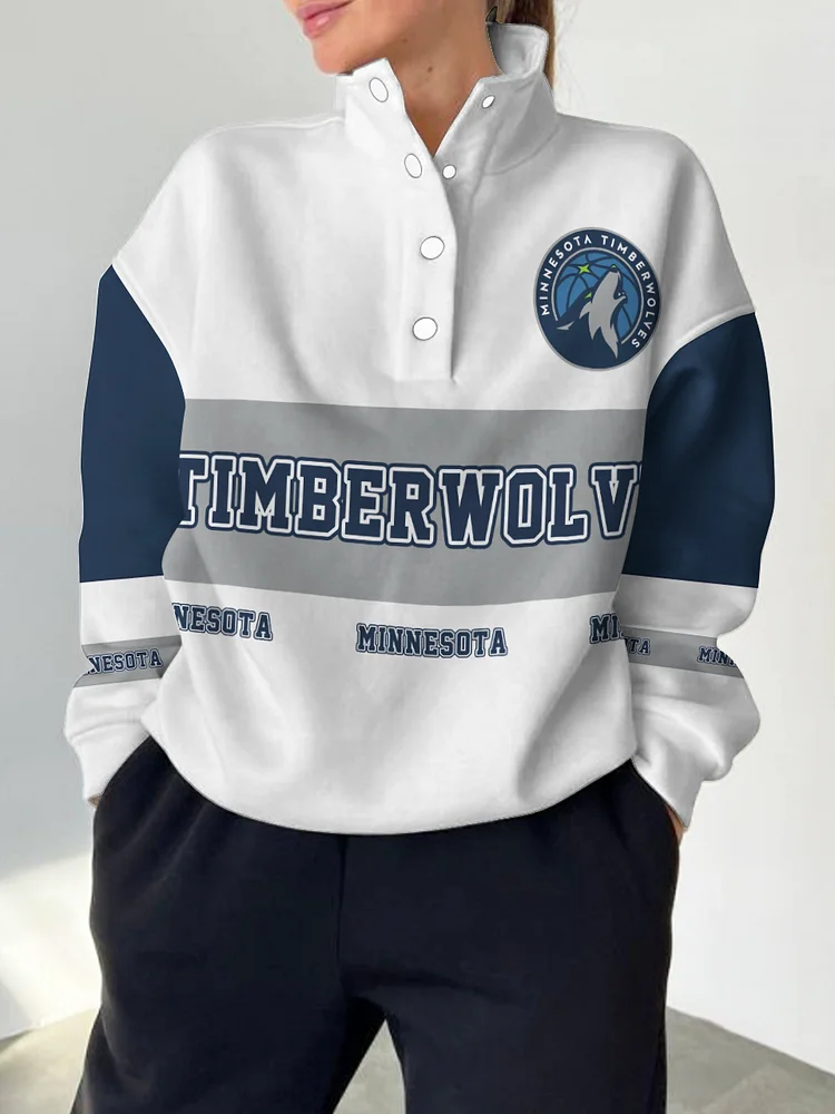 Minnesota Timberwolves  2025 New Design Casual Snap Mockneck Pullover