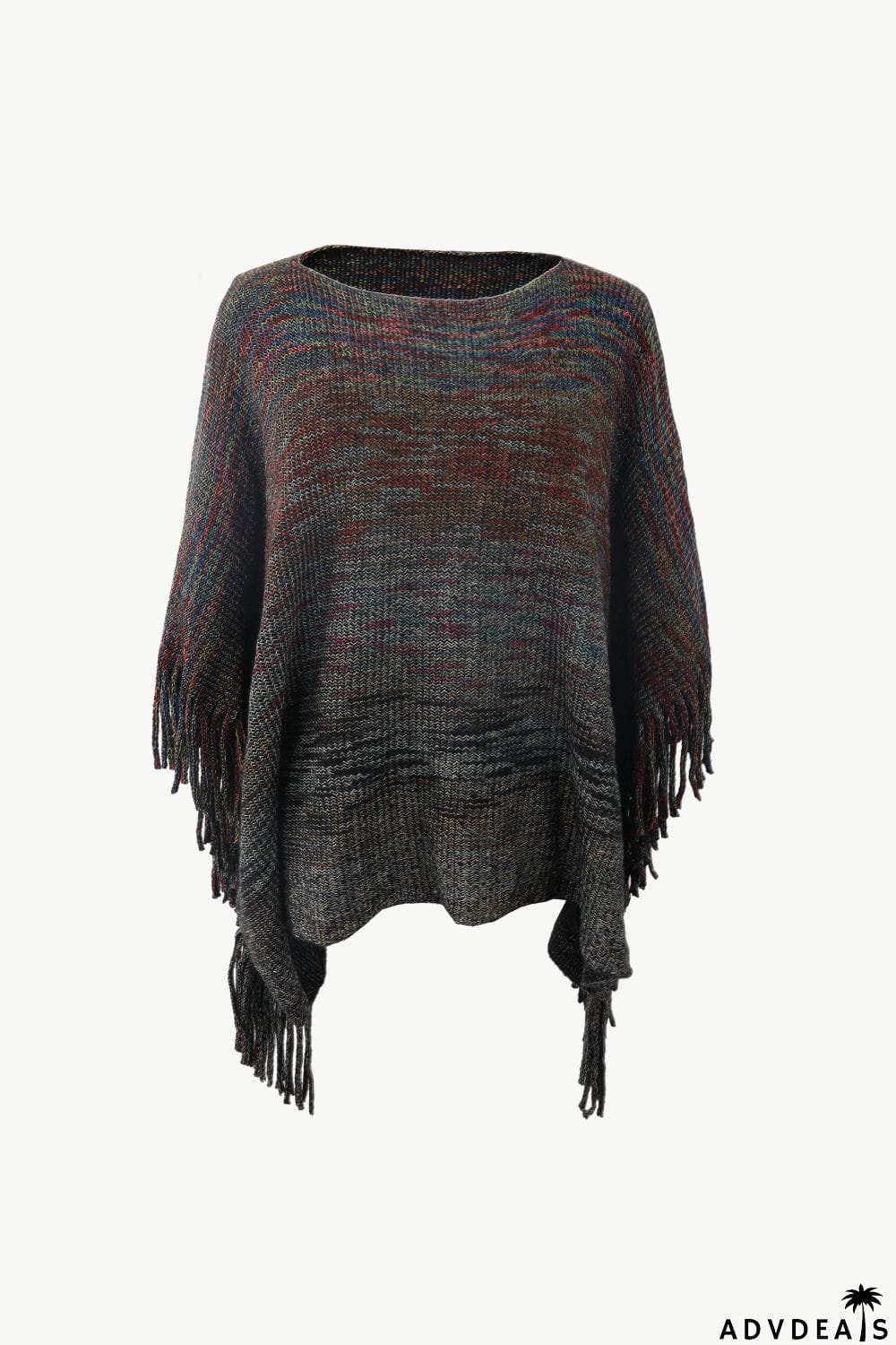 Round Neck Fringe Detail Poncho