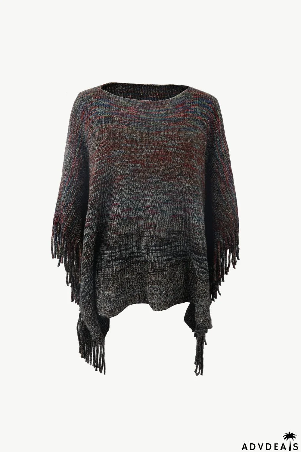 Round Neck Fringe Detail Poncho