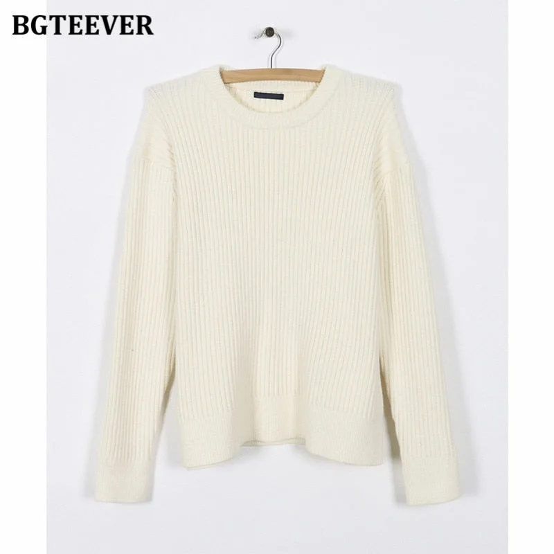 BGTEEVER Casual Women Knitted Skirt Set O-neck Full Sleeve Pullovers Elastic Waist Skirts 2021 Autumn Winter Women Sweater Set