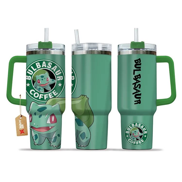 Pokemon Bulbasaur Coffee 40oz Tumbler Cup With Handle Anime Accessories
