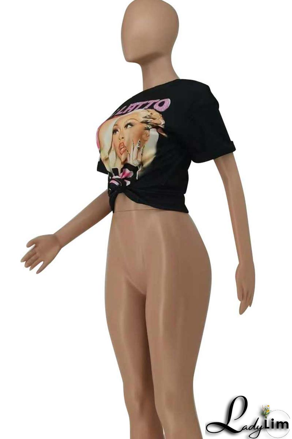 White Casual Print Split Joint O Neck T-Shirts