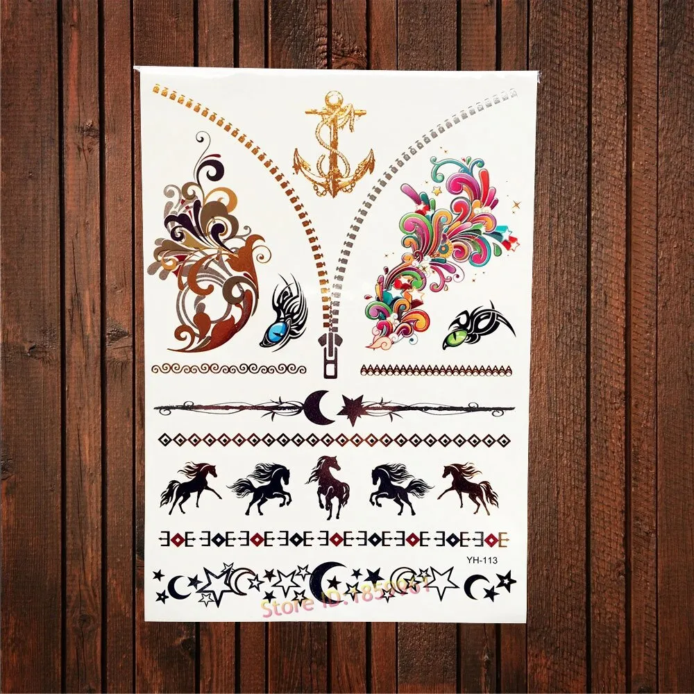 Sdrawing Big Size Gold Flying Butterfly Flash Tattoo Jewel Sticker ACT-199 Henna Bracelet 3D Makeup Butterfly Waterproof Tattoo Women