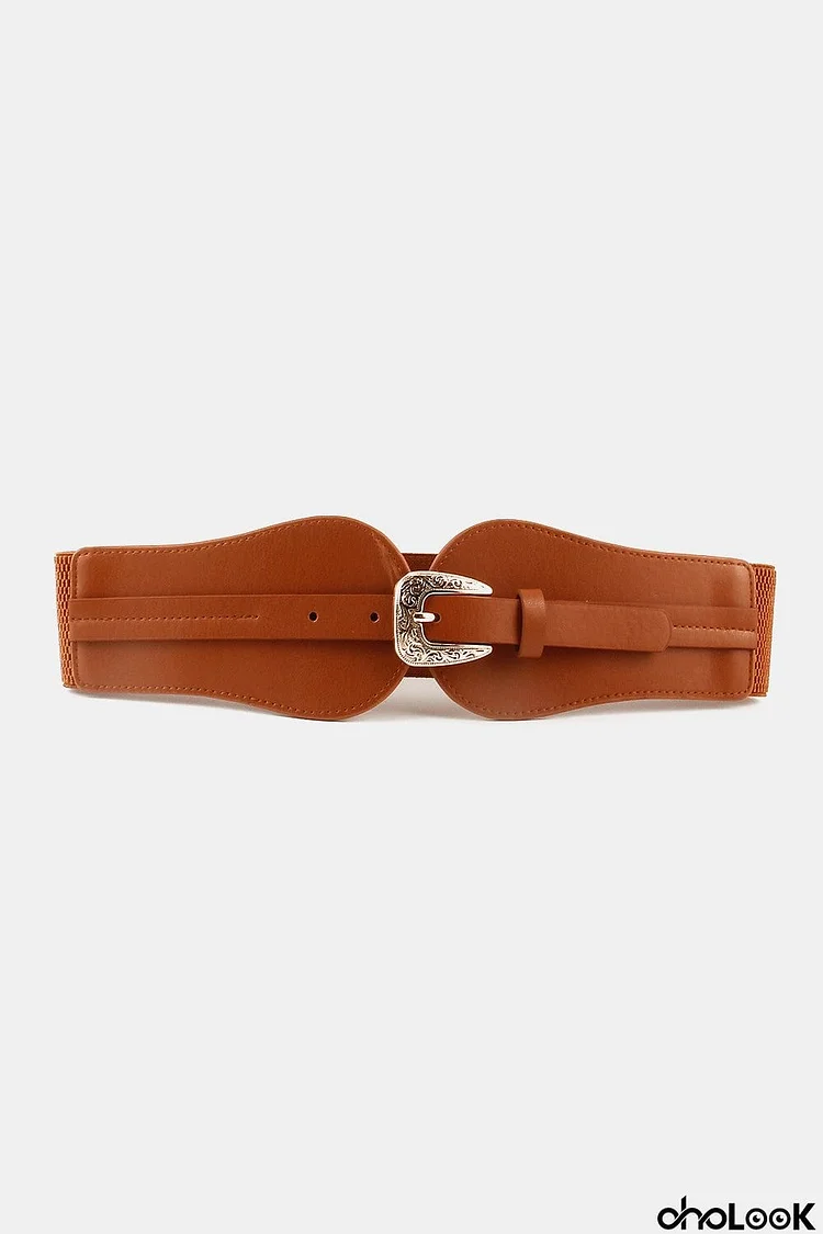 Wide Elastic Belt with Alloy Buckle