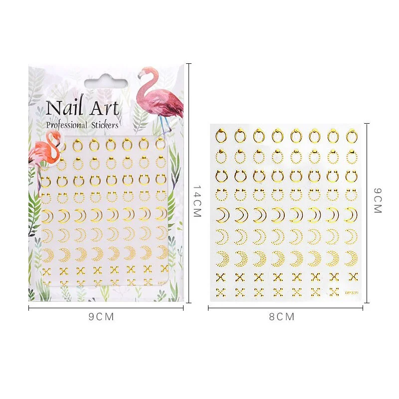 1 Sheet Metallic Nail Art Stickers Mixed Moon/Star/Arrow/Triangle Geometric Patterns 3d Gold Hollow Adhesive Sticker Decorations-Nail Inspo