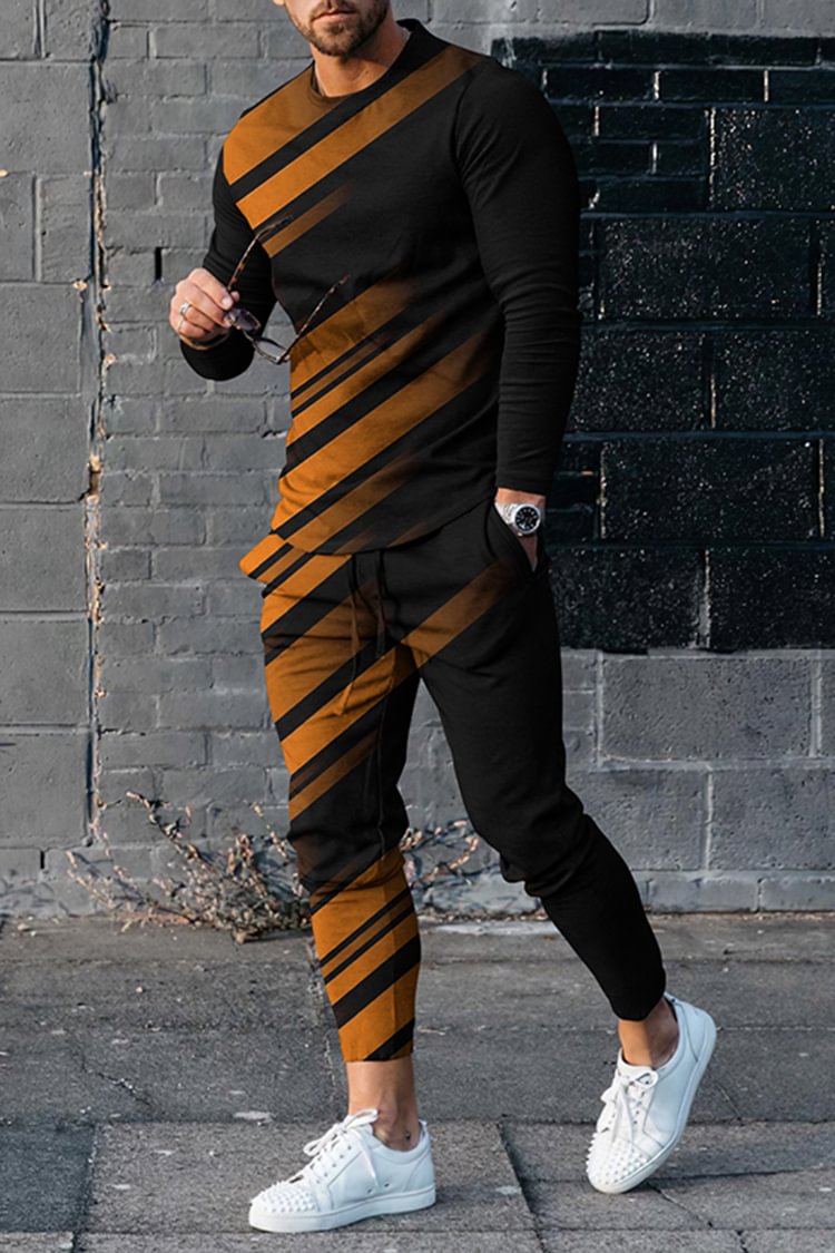 Tiboyz Men's Gradient Color Long Sleeve T-Shirt And Pants Two-Piece Set