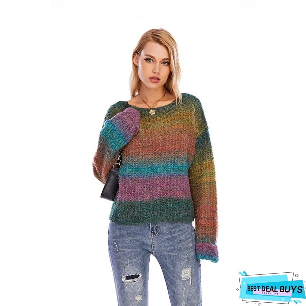 Rainbow Lazy Wind Loose Long Sleeve Knitting