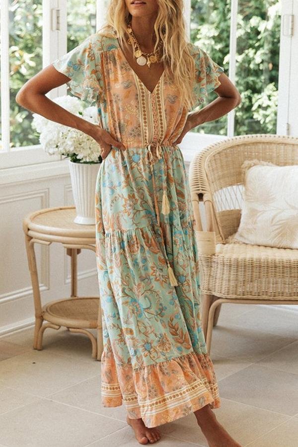 Floral Printed Single-breasted Maxi Dress