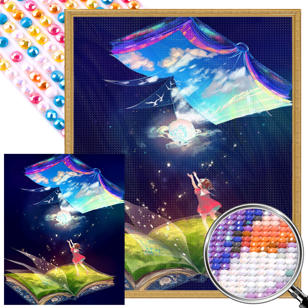 Girl In The Book 40*50cm(picture) full round drill diamond painting with 3 to 5 colors of AB drills