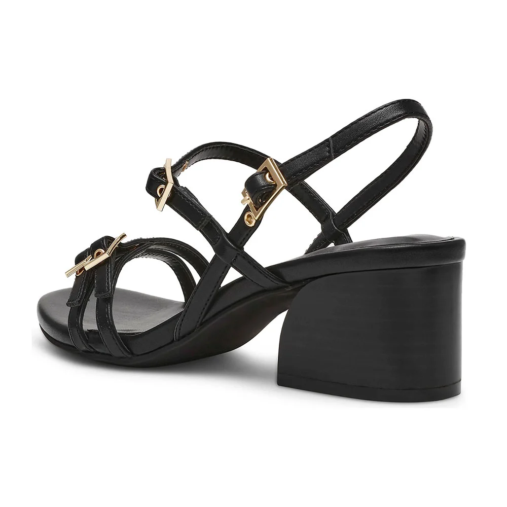 Stylish Black Square Toe Grommet Buckle Strappy Women's Sandals