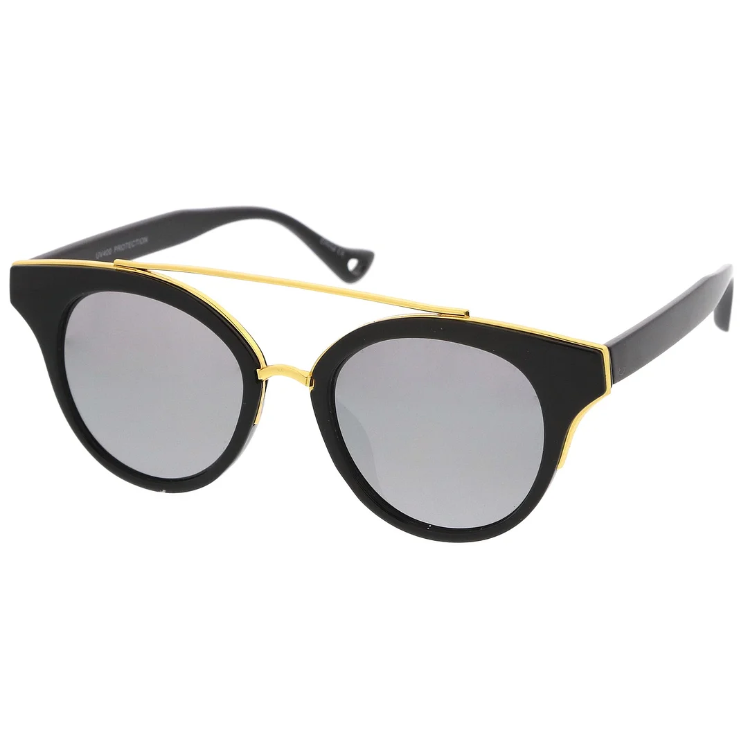 Double Nose Bridge Round Colored Mirror Lens Cat Eye glasses 51mm