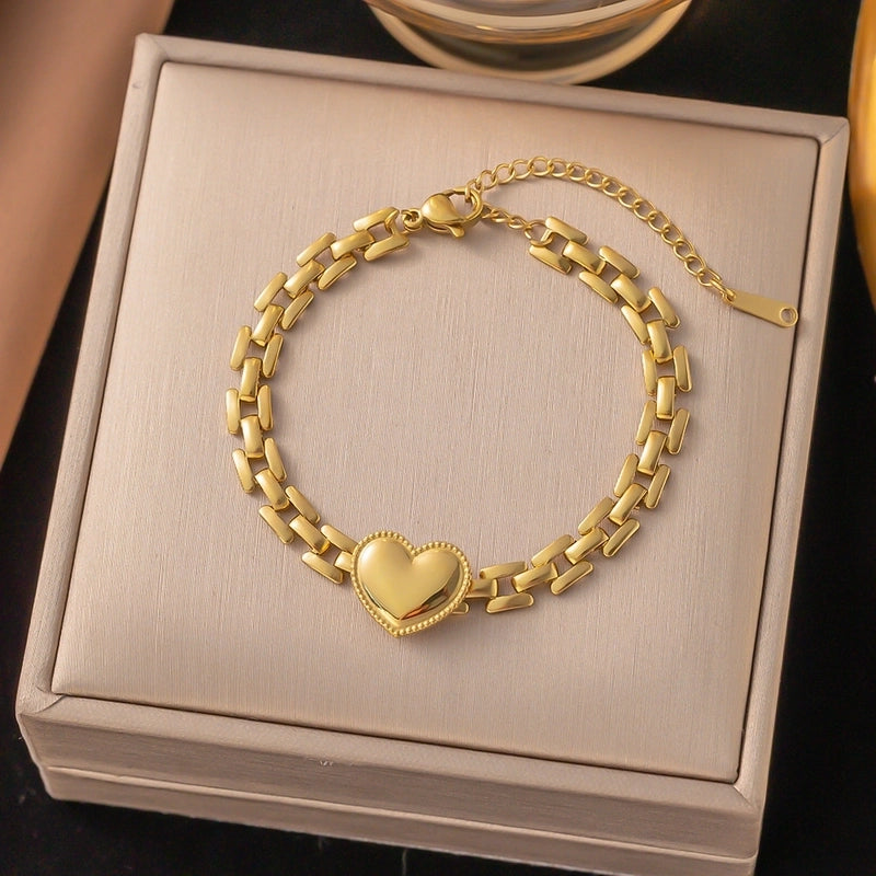 Basic Minimalist Geometric Heart Shape Titanium Steel Bracelets In Bulk