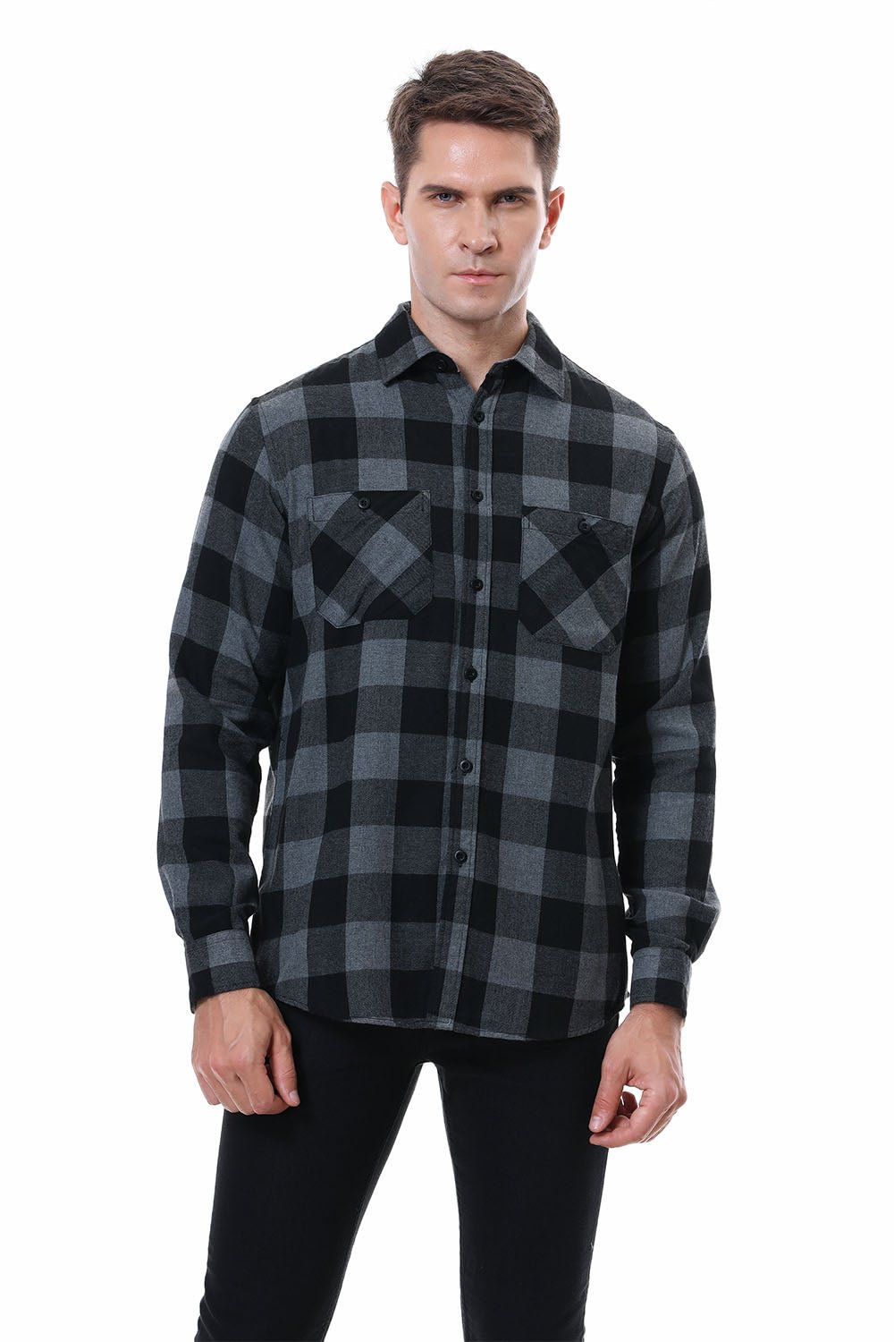 Men's Plaid Flannel Shirt Grey/Black Alex Vando Fashion