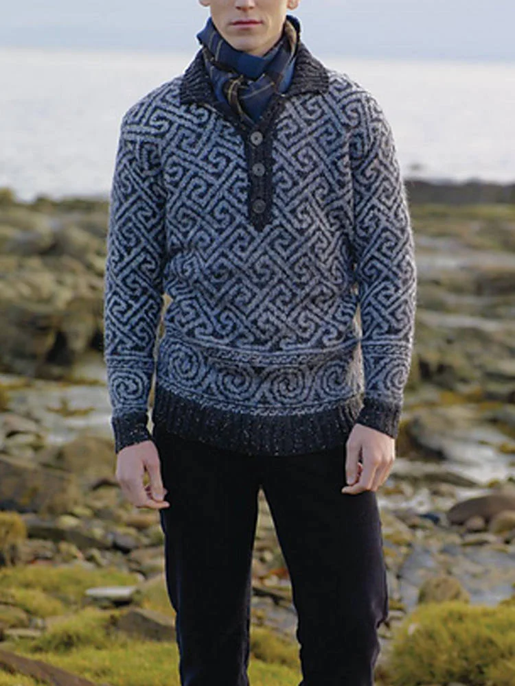 Vintage Floral Pattern Men's Half Button Sweater