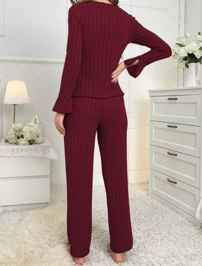Nigikala Nigikala Autumn And Winter Collar Long-Sleeved Trousers Lady Pajamas Set Homewear